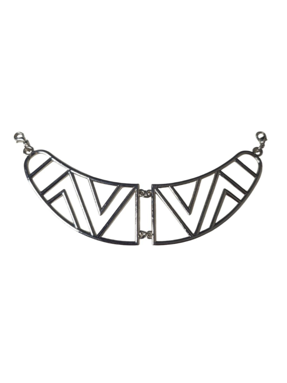 Vintage Modernist Brutalist Silver Tone Geometric Collar Pendant Choker Bib